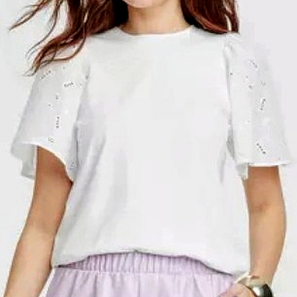 A NEW DAY - KTW Puff Elbow Sleeve T-Shirt (White)